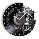 Horloge murale vinyle Viking motif guerrière scandinave et bouclier celtique