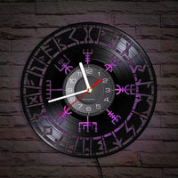 Horloge murale LED boussole Vegvisir et cercle runique en vinyle éclairé