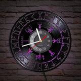 Horloge murale LED boussole Vegvisir et cercle runique en vinyle éclairé