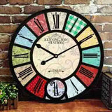 Horloge murale vintage industriel style Kensington Station avec chiffres romains et motifs rétro