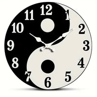 Horloge murale design Yin Yang noir et blanc de 30 cm, style zen et original.
