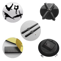 Détails techniques d'une horloge murale yoga : mécanisme à quartz, aiguilles, éléments autocollants et accessoires de pose murale