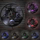 horloge murale en vinyle 33 tours avec une batterie de musique avec lumières LED