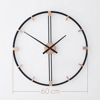 Schéma de mesure indiquant le diamètre de 60 cm de la grande horloge murale ronde en métal noir