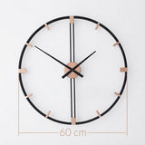 Schéma de mesure indiquant le diamètre de 60 cm de la grande horloge murale ronde en métal noir
