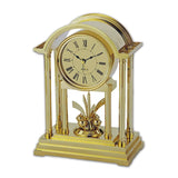 Vraie mini horloge de table dorée 20x14 cm style carillon ancien, socle en laiton poli avec balancier à 4 boules.