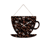 Horloge de cuisine en bois motif gros plan de grains de café torréfiés, design en forme de tasse