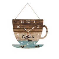 orloge murale rustique en forme de tasse de café avec effet planches de bois et inscription Coffee & tea