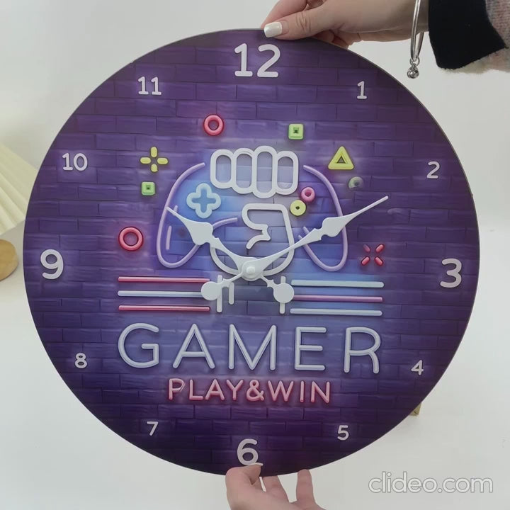 video de l'horloge murale gaming neon fond bleu pour gamer