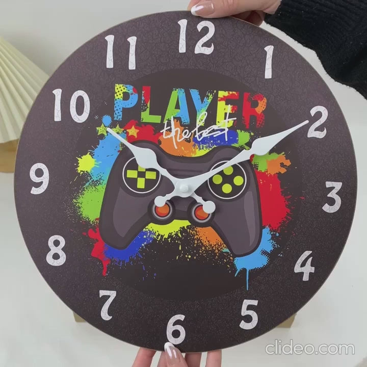 video de l'horloge murale gaming fond noir et éclaboussure effet multicouleur pour gamer