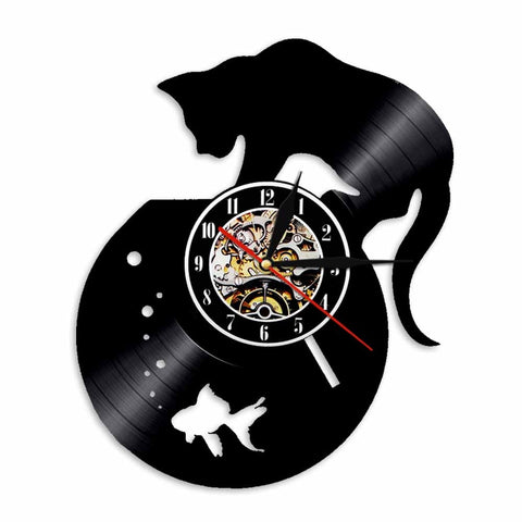 Horloge Vinyle </br> Chat Noir