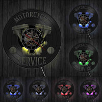 Horloge Murale Vinyle Moteur de Moto avec LED jaune, rouge,bleu,mauve,vert
