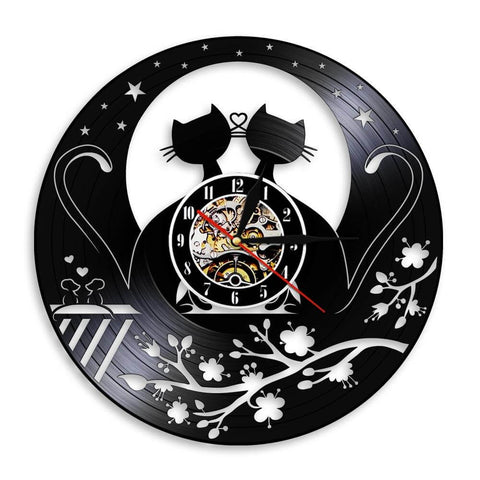 horloge vinyle chat lune sur disque vinyle