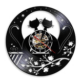 horloge murale vinyle avec deux chats lune sur disque vinyle