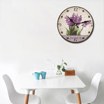 horloge murale de forme ronde au style vintage et rétro couleur pourpre violet et mauve avec fleurs lavande de diamètre 30 cm ou 35 cm ou 40 cm pour décoration murale cuisine