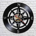 horloge murale en vinyle couleur noir avec rose des vents boussole des points cardinaux décorative sans LED