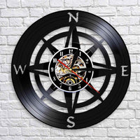 horloge murale en vinyle couleur noir avec rose des vents boussole des points cardinaux décorative sans LED