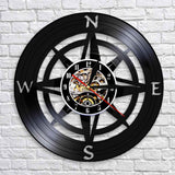 horloge murale en vinyle couleur noir avec rose des vents boussole des points cardinaux décorative sans LED