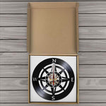 horloge murale en vinyle couleur noir avec rose des vents boussole des points cardinaux décorative