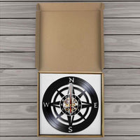 horloge murale en vinyle couleur noir avec rose des vents boussole des points cardinaux décorative