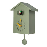 Horloge coucou moderne verte sauge avec pendule minimaliste avec mécanisme silencieux et oiseau chantant