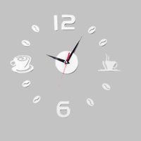 une horloge murale cuisine adhésive stickers avec des grains de café et des tasses de couleur grise