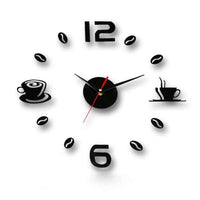 une horloge murale cuisine adhésive stickers avec des grains de café et des tasses de couleur noire