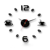 une horloge murale cuisine adhésive stickers avec des grains de café et des tasses de couleur noire