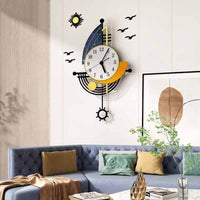 horloge murale moderne design décoratif avec un bateau sur le mur du salon