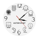 Horloge murale originale Histoire de l’art de 30 cm noire avec illustrations de grands artistes comme Leonardo da Vinci, Rembrandt, Monet, Picasso, Dali, Rothko, Pollock et Warhol. Décoration artistique pour chambre ou bureau.