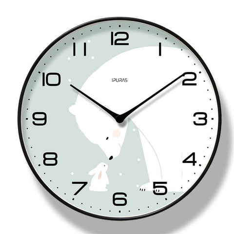 horloge murale scandinave avec un ours et lapin blanc