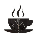 horloge murale cuisine stickers-autocollante avec tasse de café design noir