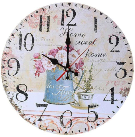 horloge murale de cuisine avec une tasse de café et des fleurs illustrant le home sweet home pour votre décoration intérieure au style vintage et rétro