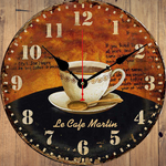 horloge murale de cuisine avec tasse de café antique vintage et décorative de diamètre 30 cm