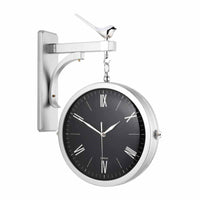 horloge murale double face au style moderne de gare et pendule design vintage avec aiguilles quartz de couleur noire et argenté