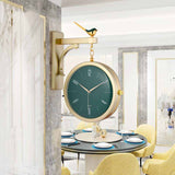 horloge murale double face au style moderne de gare et pendule design vintage avec aiguilles quartz de couleur verte et dorée