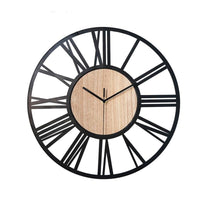 horloge murale industrielle couleur noir et bois style vintage en métal décorative
