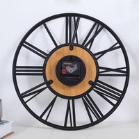 horloge murale industrielle couleur noir et bois style vintage en métal décorative arrière de l'objet décoratif