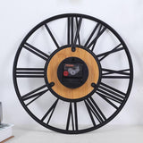 horloge murale industrielle couleur noir et bois style vintage en métal décorative arrière de l'objet décoratif