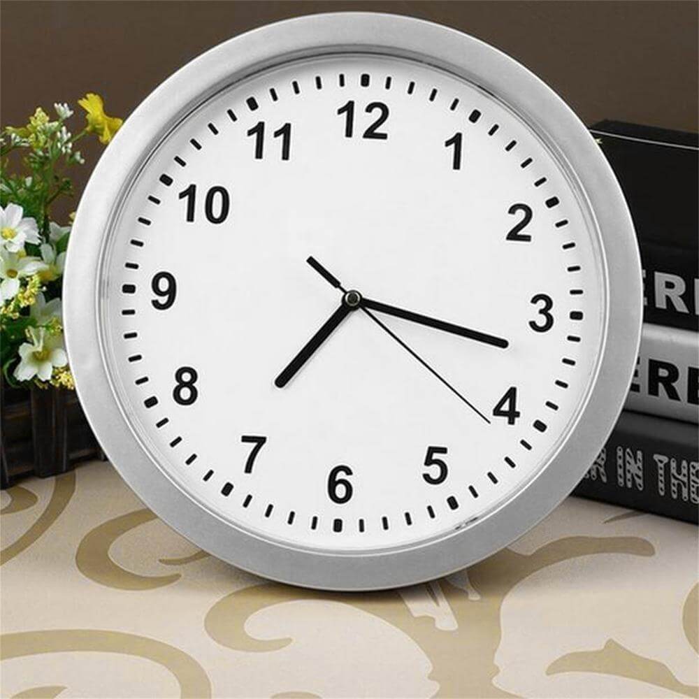Horloge Murale Avec Coffre-fort Secret - Dimensions 25x7 Cm, 3 étagères, ABS, Argentée