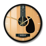 horloge murale originale guitare acoustique et sèche de forme ronde en bois avec cadran noir