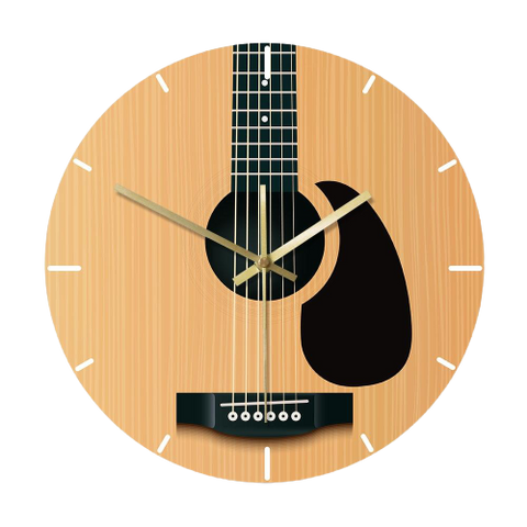 horloge murale originale guitare acoustique et sèche de forme ronde en bois
