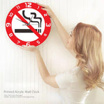 horloge murale style originale pour interdit de fumer avec signe de stop à la cigarette de diamètre de 30 cm pour salle d'attente