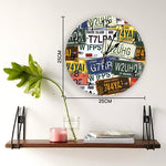 horloge murale style originale avec plaque d'immatriculation rétro de diamètre 25 cm