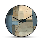 horloge murale scandinave peinture motif couleur beige gris et noir avec bleu 
