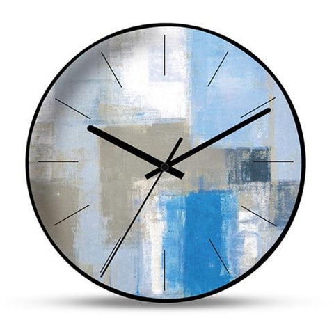 horloge murale scandinave peinture motif  couleur bleu et gris