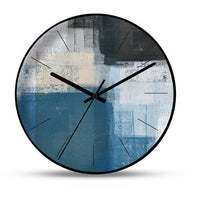 horloge murale scandinave peinture motif couleur bleu noir et blanc foncé
