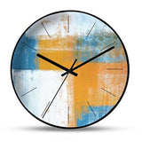 horloge murale scandinave peinture motif couleur jaune bleu et blanc