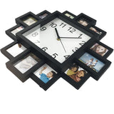 horloge murale avec cadres et photos quartz noir décorative