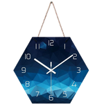 horloge murale scandinave hexagonale bleu avec chiffre blanc